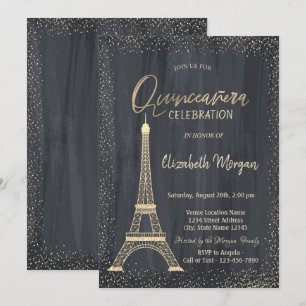 Goldener Eiffelturm Konfetti Quinceanera Einladung