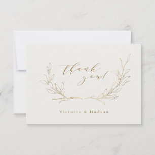 Goldener einfacher botanischer Kranz Hochzeit Dank Dankeskarte