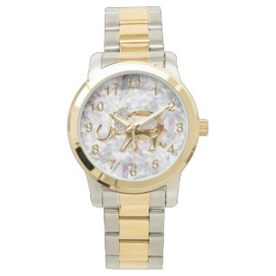 Goldener Elefant Faux-Diamant Glitter-Juwel Glamou Armbanduhr