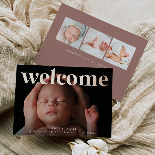 Goldener Empfang   Rose Gold Foil Geburtserklärung Folieneinladung