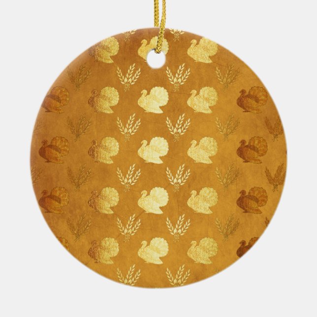 Goldener Erntedank mit der Türkei Keramikornament (Vorne)