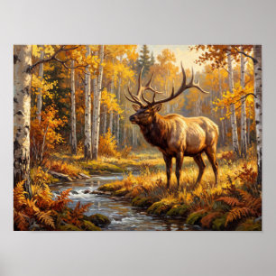 Goldener Espen-Birkenwald & Elch-Kunst Poster