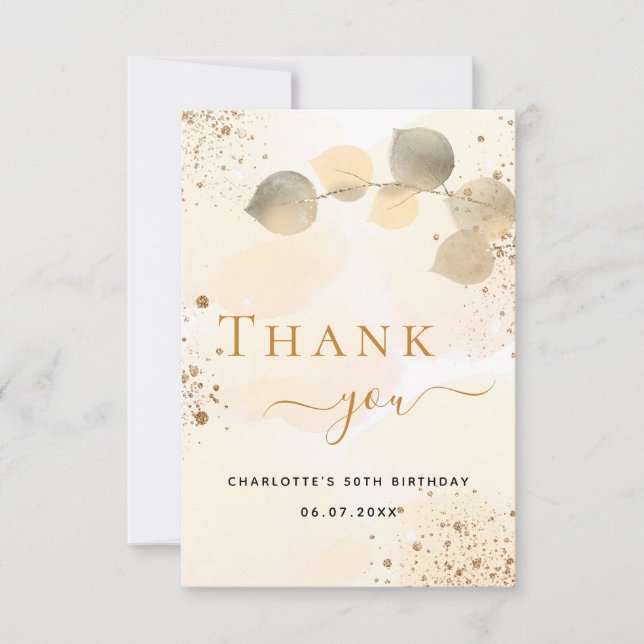 Goldener Eukalyptus-Glitzer Dankeskarte (Vorderseite)