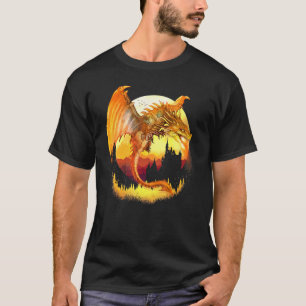 Goldener Fantasiedrache mit Feuer T-Shirt