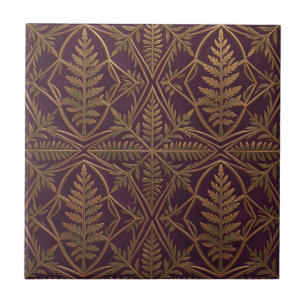 Goldener Farn Verzierte Geometrische Purpur Fliese