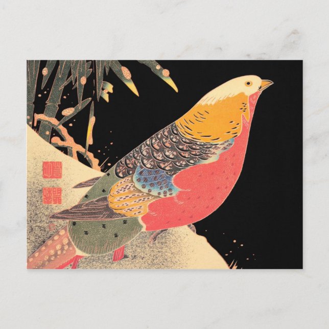 Goldener Fasan in der Schnee-Itô-Jakuchû-Vogelkuns Postkarte (Vorderseite)