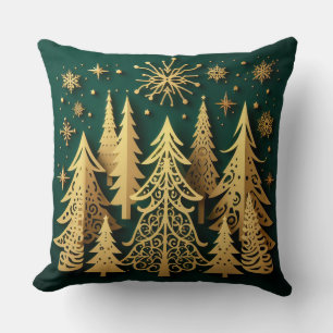 Goldener Ferienwald – Weihnachtsbaum-Muster Kissen