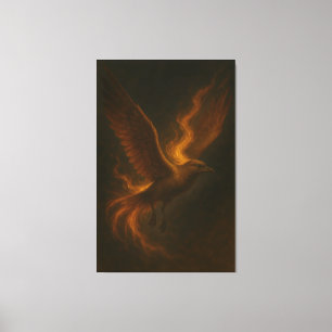Goldener Feuerphoenix • Luxuriöser Kunstdruck auf Leinwanddruck