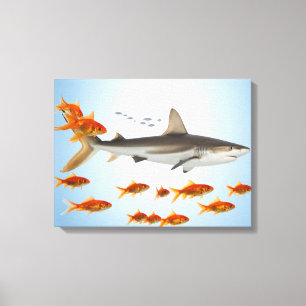 Goldener Fisch und Hai Leinwanddruck