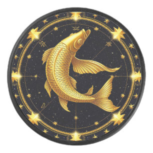♓ Goldener Fische-Hockeypuck-Sternzeichen-Geschenk Eishockey Puck