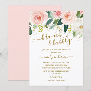 Goldener Floraler Brunch und Prickelnder Brautjung Einladung