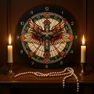 Goldener Flügelkreuz  Große Wanduhr