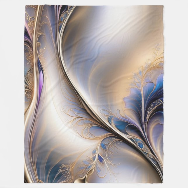 Goldener Fluss - Abstraktes Blau und Gold Fluid Ar Fleecedecke (Vorderseite)