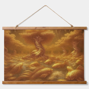 Goldener Fluss Wandteppich Mit Holzrahmen
