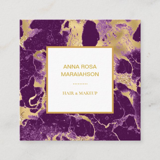 *~* Goldener Foil Glam Lila Marmor Modern Girly Lu Quadratische Visitenkarte (Vorderseite)