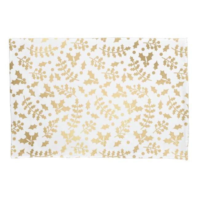 Goldener Foil & White Holly Winter Weihnachten Kissenbezug (Vorderseite)