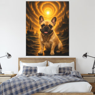 Goldener Französischer Bulldogge Schmetterling Fan Leinwanddruck