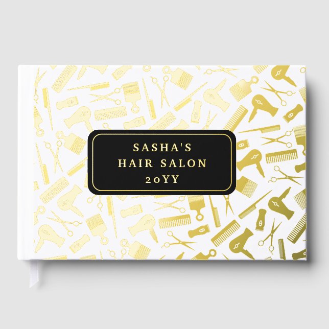 Goldener Friseur Pattern Friseur Salon Gästebuch (Vorderseite)