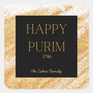 Goldener Funkel-Purim-Label Quadratischer Aufkleber