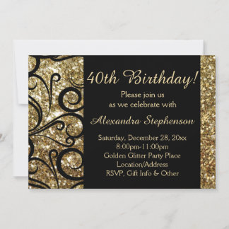 Goldener Funkelnd Swirl 40. Geburtstag Einladung