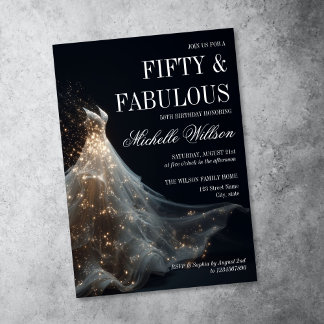 Goldener Funkelnder Fifty and Fabulous Abendkleid Einladung