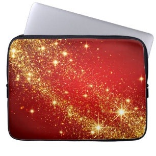 Goldener funkelnder Pfad auf lebendigem rotem Hint Laptopschutzhülle
