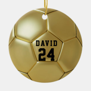 Goldener Fußball mit personalisiertem Namen und Te Keramik Ornament