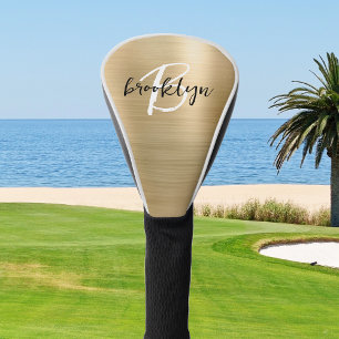 Goldener gebürsteter Metall-Schwarz-Weiß-Schrift-M Golf Headcover