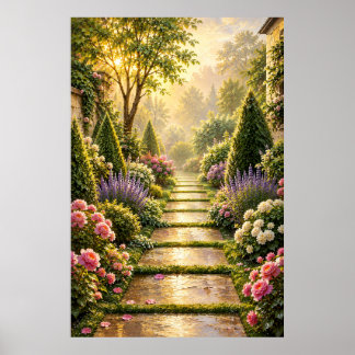 Goldener Geheimgartenweg Ölmalerei Poster