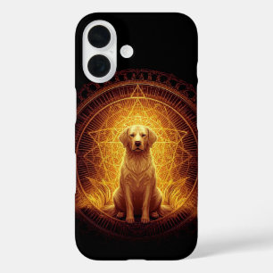 Goldener Geist Hund innerhalb der Heiligen Geometr iPhone 16 Hülle