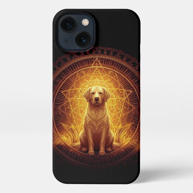 Goldener Geist Hund innerhalb der Heiligen Geometr iPhone Hülle (Rückseite)
