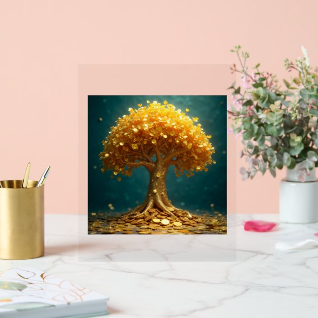 Goldener Geldbaum Goldmünzen Geld Dinero glücklich Acrylschild (Hochzeit)