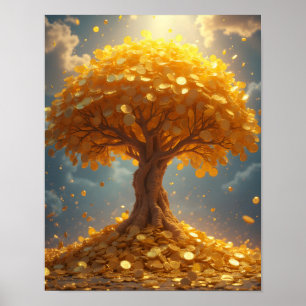 goldener Geldbaum Goldmünzen Poster