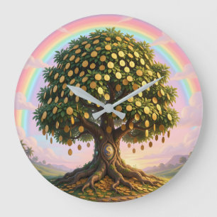 Goldener Geldbaum Große Wanduhr