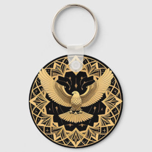 Goldener geometrischer Adler auf Mandala Schlüsselanhänger