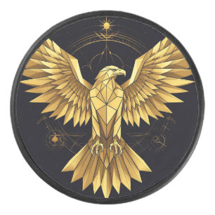 Goldener geometrischer Adler Eishockey Puck