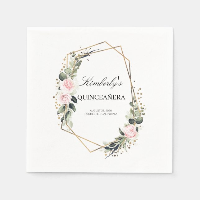 Goldener geometrischer Rahmen Quinceanera Geburtst Serviette (Vorderseite)