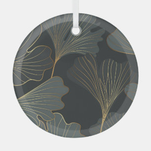 Goldener Ginkgo: Luxuriöse Floral-Dekoration. Ornament Aus Glas