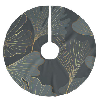 Goldener Ginkgo: Luxuriöse Floral-Dekoration. Polyester Weihnachtsbaumdecke