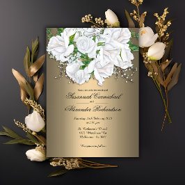 Goldener Glamour und White Bridal Bouquet Wedding Einladung