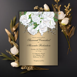 Goldener Glamour und White Bridal Bouquet Wedding Einladung