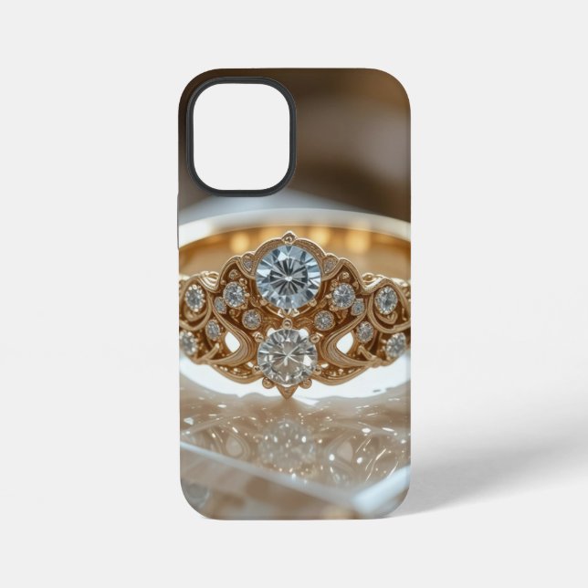 goldener glänzender Diamantring iPhone 12 Mini Hülle (Rückseite)