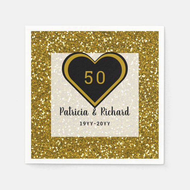 Goldener Glitzer 50. Hochzeitstag Serviette (Vorderseite)