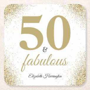 Goldener Glitzer 50 und toller Geburtstag Rechteckiger Pappuntersetzer