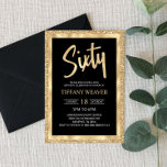 Goldener Glitzer 60. Geburtstagsfeier Einladung<br><div class="desc">Das ist eine Einladung zum 60. Geburtstag mit einem vergoldeten Glitzer und einer goldenen Folie. Schwarz-weiße goldglänzende funkelnd-funkelnde Mädchen's Girly Junge Typ Typ 60 60. 60.</div>
