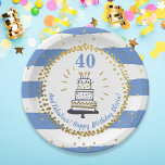 Goldener Glitzer Blauer Streifen jedes Alters glüc Pappteller<br><div class="desc">Feiern Sie das Geburtstagsmädchen stilvoll mit diesen lustigen und festlichen Tellern mit einem blau-weiß gestreiften Muster,  das mit den Imitaten goldenen Glitzer Konfetti Punkte und einem von der Hand gezeichneten Geburtstagskuchen akzentriert ist. Fügen Sie ihr Alter,  ihren Namen und den benutzerdefinierten Text hinzu.</div>