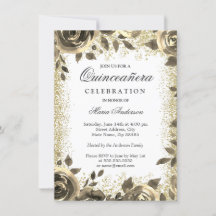 Goldener Glitzer Blumen Modernes Quinceanera Party