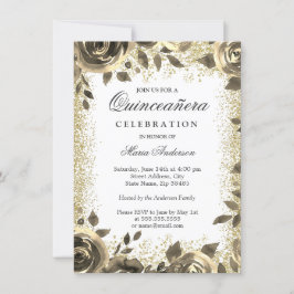 Goldener Glitzer Blumen Modernes Quinceanera Party Einladung