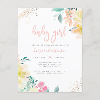 Goldener Glitzer Blush Pink Bläschen Girl Babydusc Einladungspostkarte