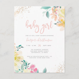 Goldener Glitzer Blush Pink Bläschen Girl Babydusc Einladungspostkarte